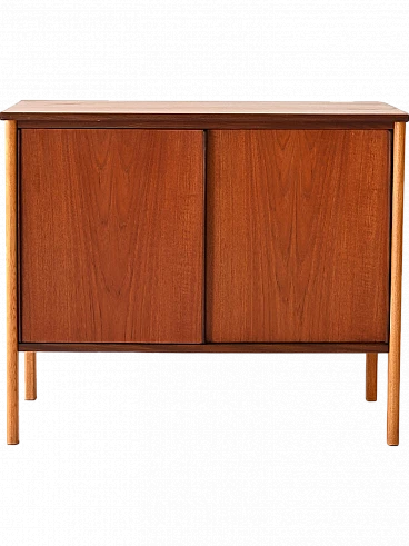 Scandinavian oak cabinet with sliding teak doors, 1960s