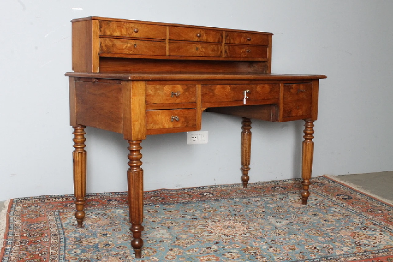 Louis Philippe desk in walnut and briar with drawers, mid 19th century 1