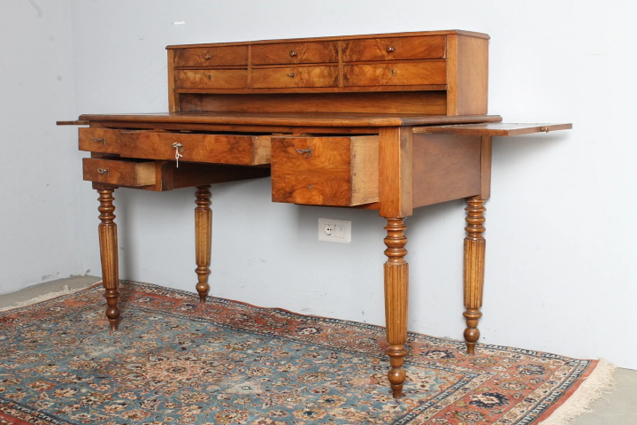 Louis Philippe desk in walnut and briar with drawers, mid 19th century 2