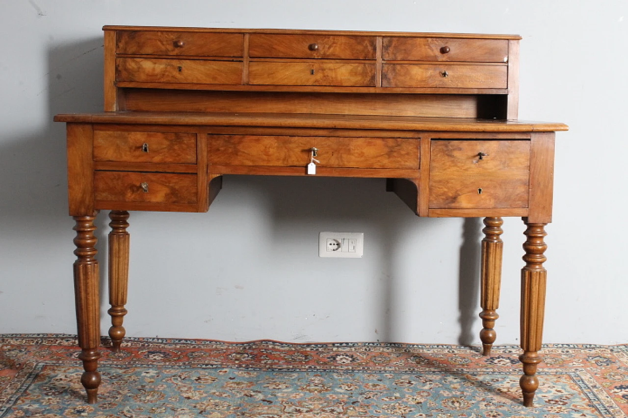 Louis Philippe desk in walnut and briar with drawers, mid 19th century 10