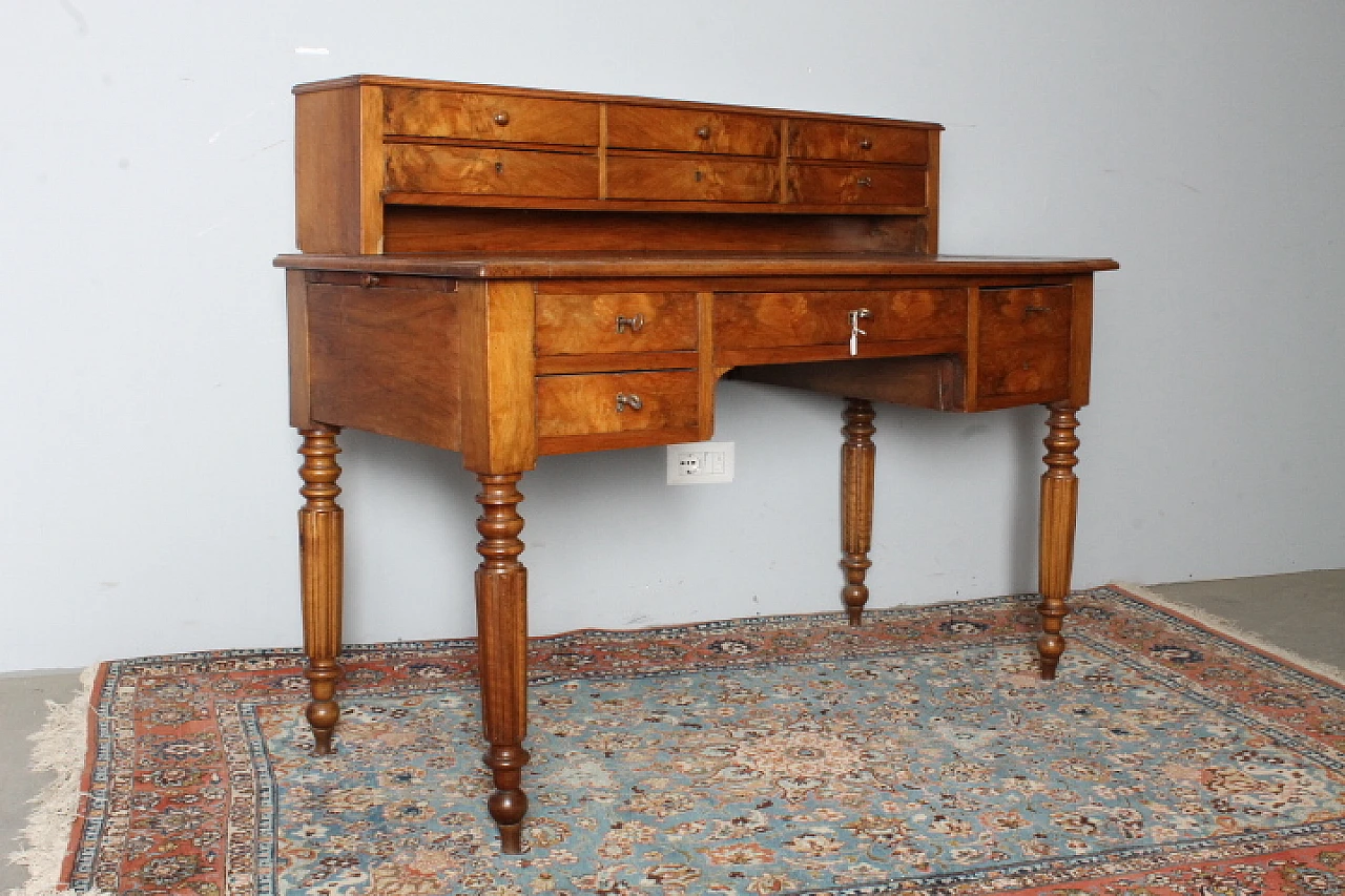 Louis Philippe desk in walnut and briar with drawers, mid 19th century 14