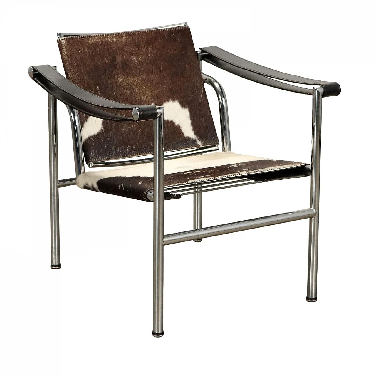 Pony skin, leather & metal armchair in the LC1 style by Le Courbusier 1