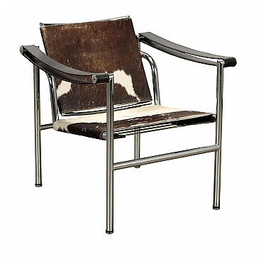 Pony skin, leather & metal armchair in the LC1 style by Le Courbusier