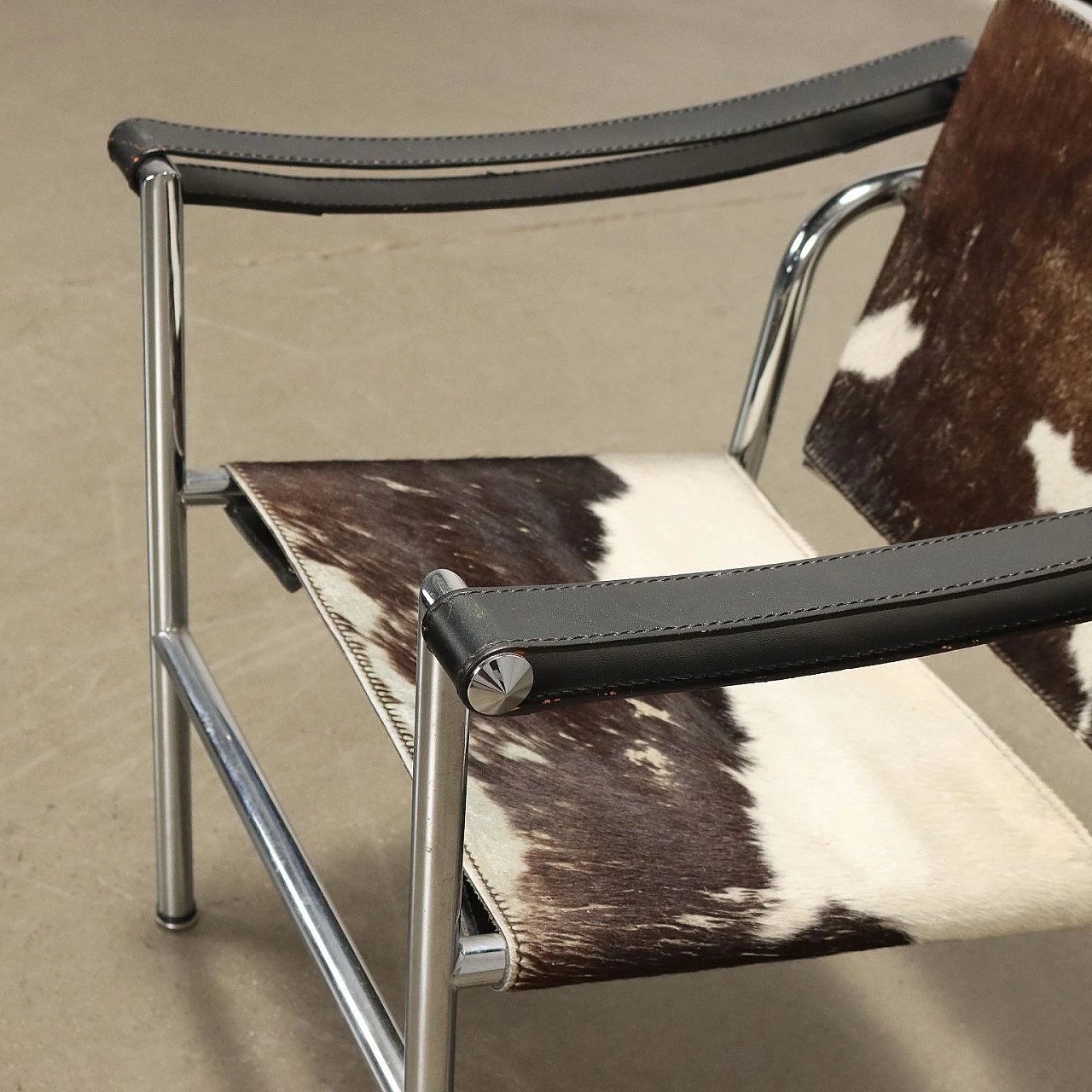 Pony skin, leather & metal armchair in the LC1 style by Le Courbusier 3