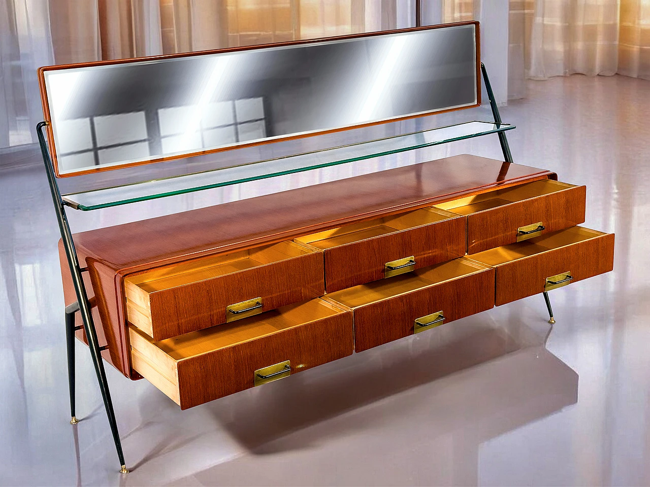 Credenza Mid-Century italiana con specchio di Silvio Cavatorta, anni '50 5