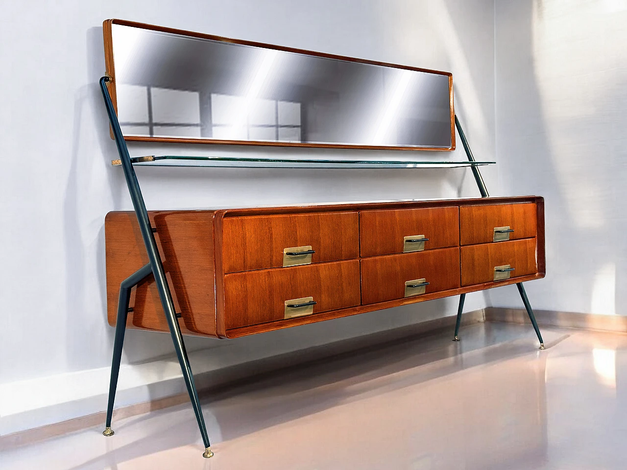 Credenza Mid-Century italiana con specchio di Silvio Cavatorta, anni '50 10