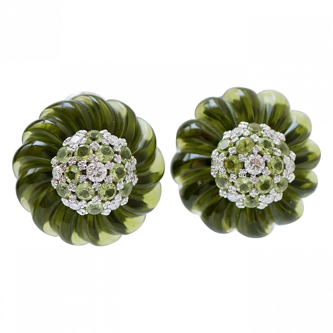 14 kt white gold earrings with green quartz, peridots, diamonds 1