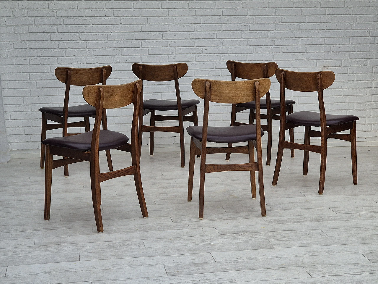 6 danish chairs, solid oak wood, 1960s 3