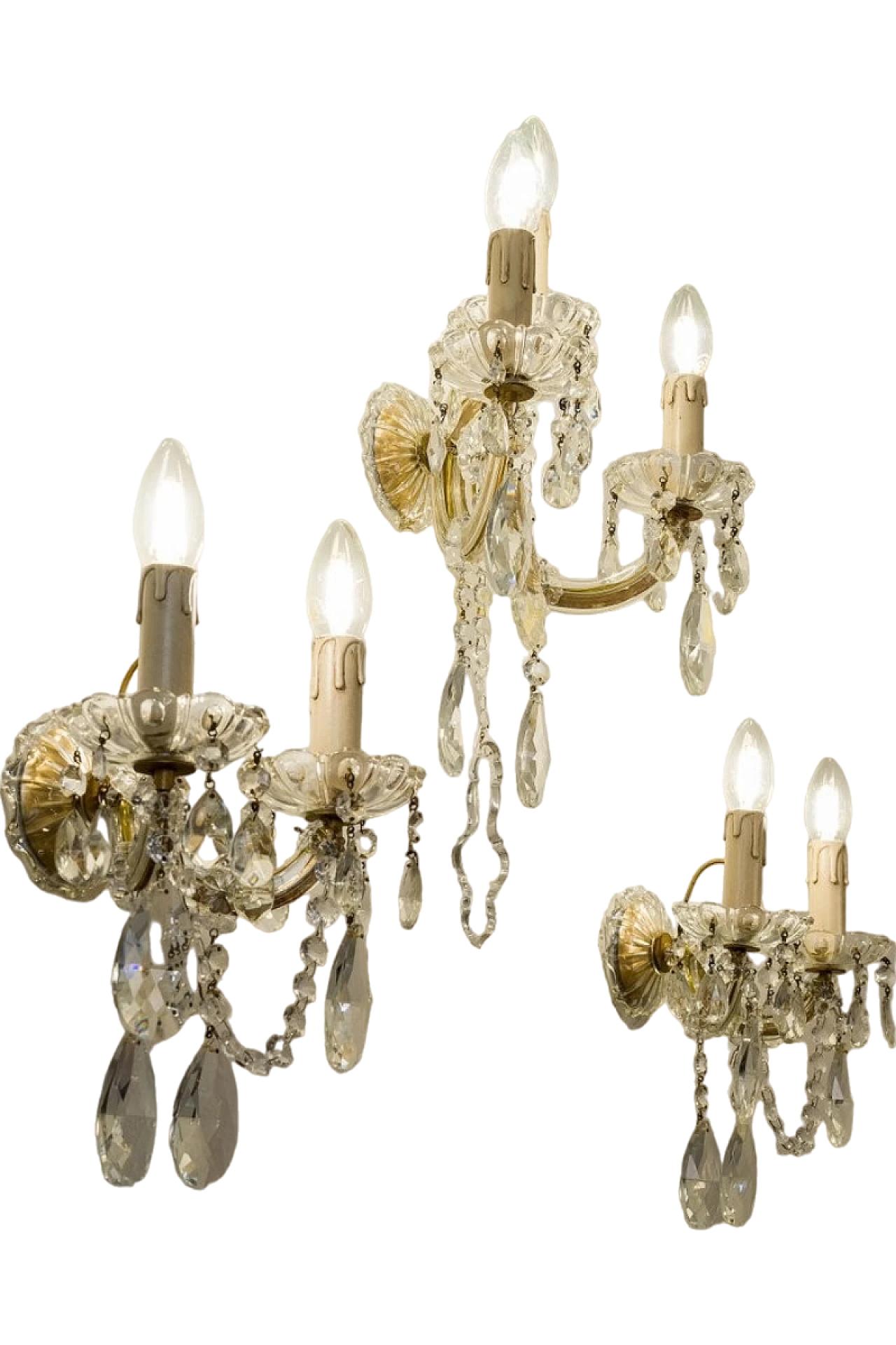 3 Crystal wall lamps in Maria Theresa style, 1940s 12