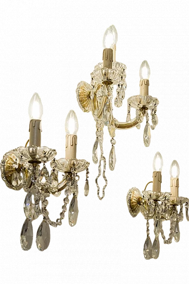 3 Crystal wall lamps in Maria Theresa style, 1940s