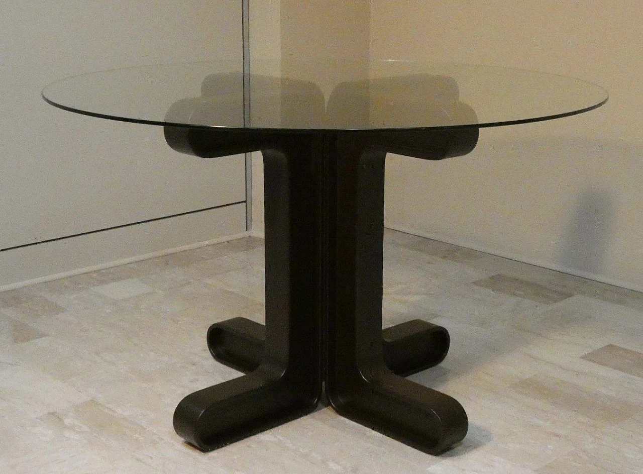 Round table with polycarbonate base and glass top, 1970s 3