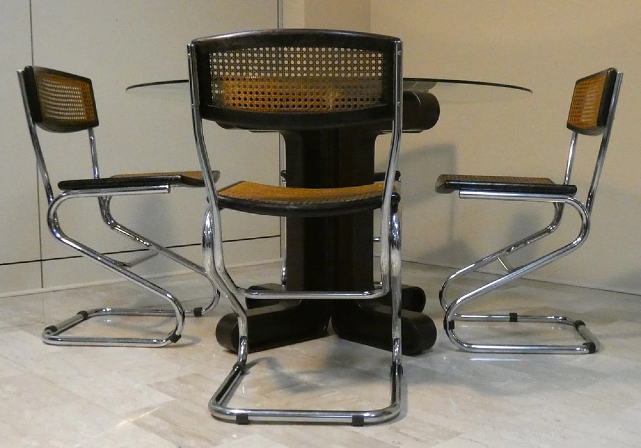 Glass table with 4 Vienna straw and steel chairs, 1970s 2