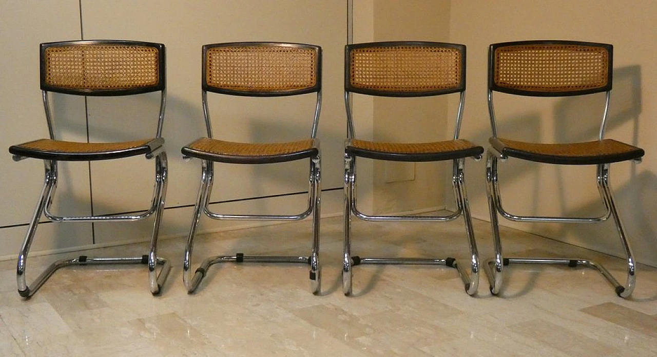 Glass table with 4 Vienna straw and steel chairs, 1970s 8