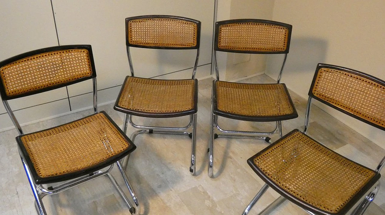 Glass table with 4 Vienna straw and steel chairs, 1970s 9