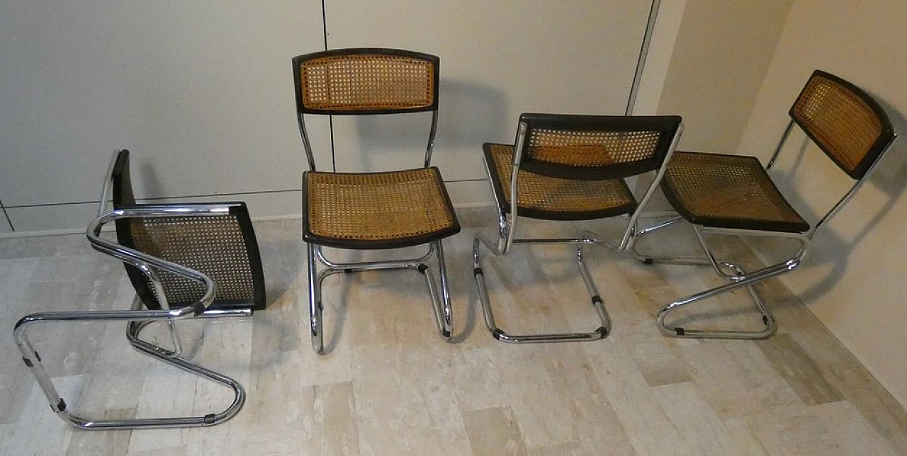 Glass table with 4 Vienna straw and steel chairs, 1970s 15