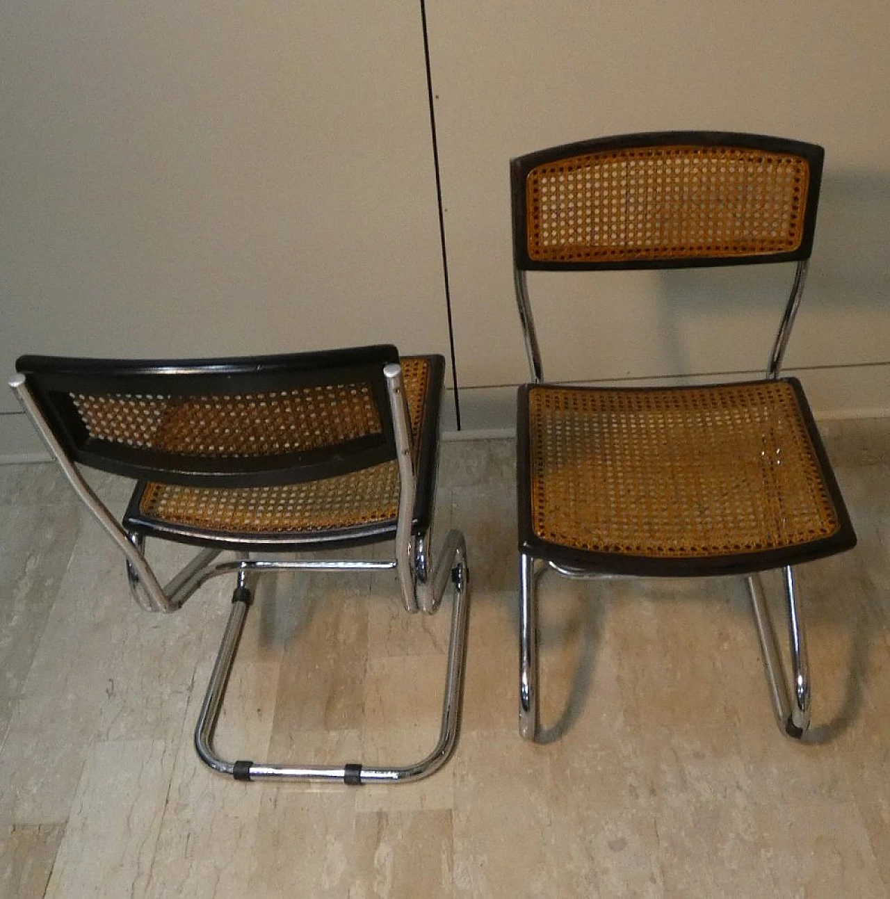 Glass table with 4 Vienna straw and steel chairs, 1970s 16