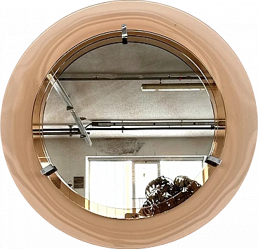 Round rose glass wall mirror by Cristal Art, 1970s