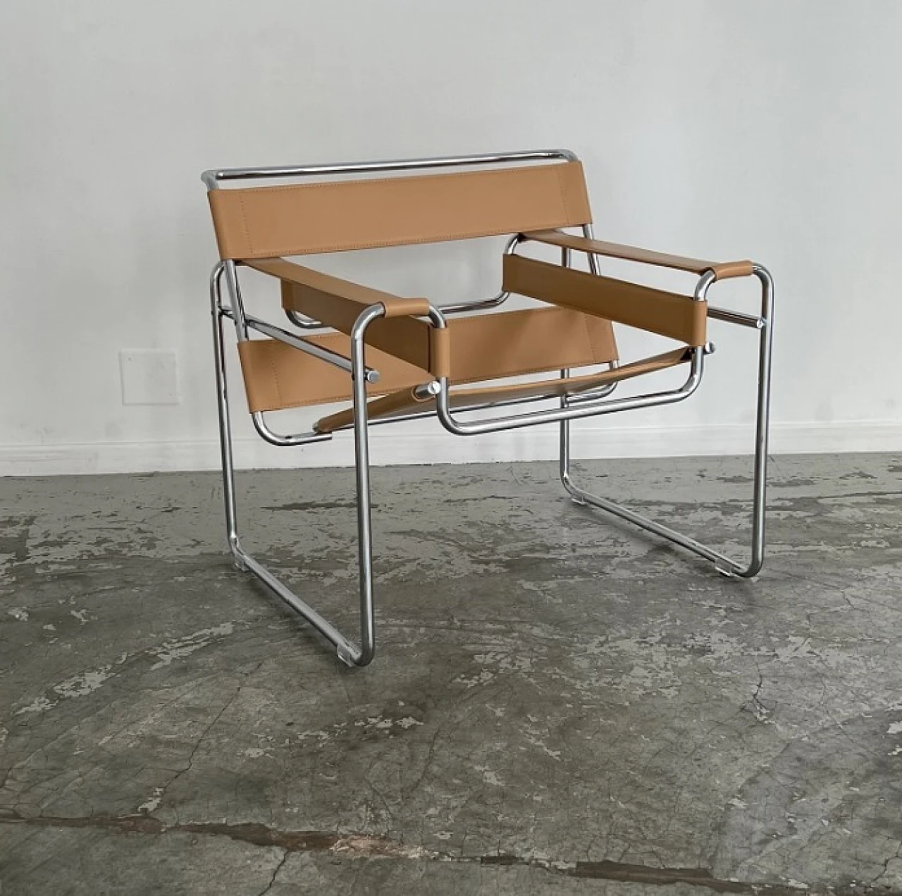 Coppia di poltrone Wassily B3 in pelle nocciola di Knoll International 3