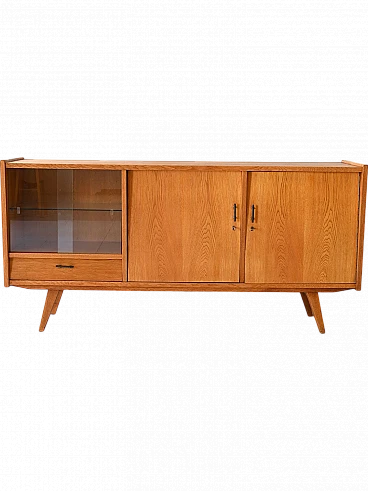 Credenza in rovere con vetrinetta, anni '60