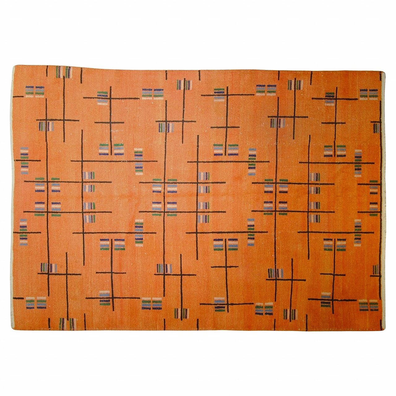 Zeki Muren 1970s orange-colored rug with futurist abstract decorative motifs 1