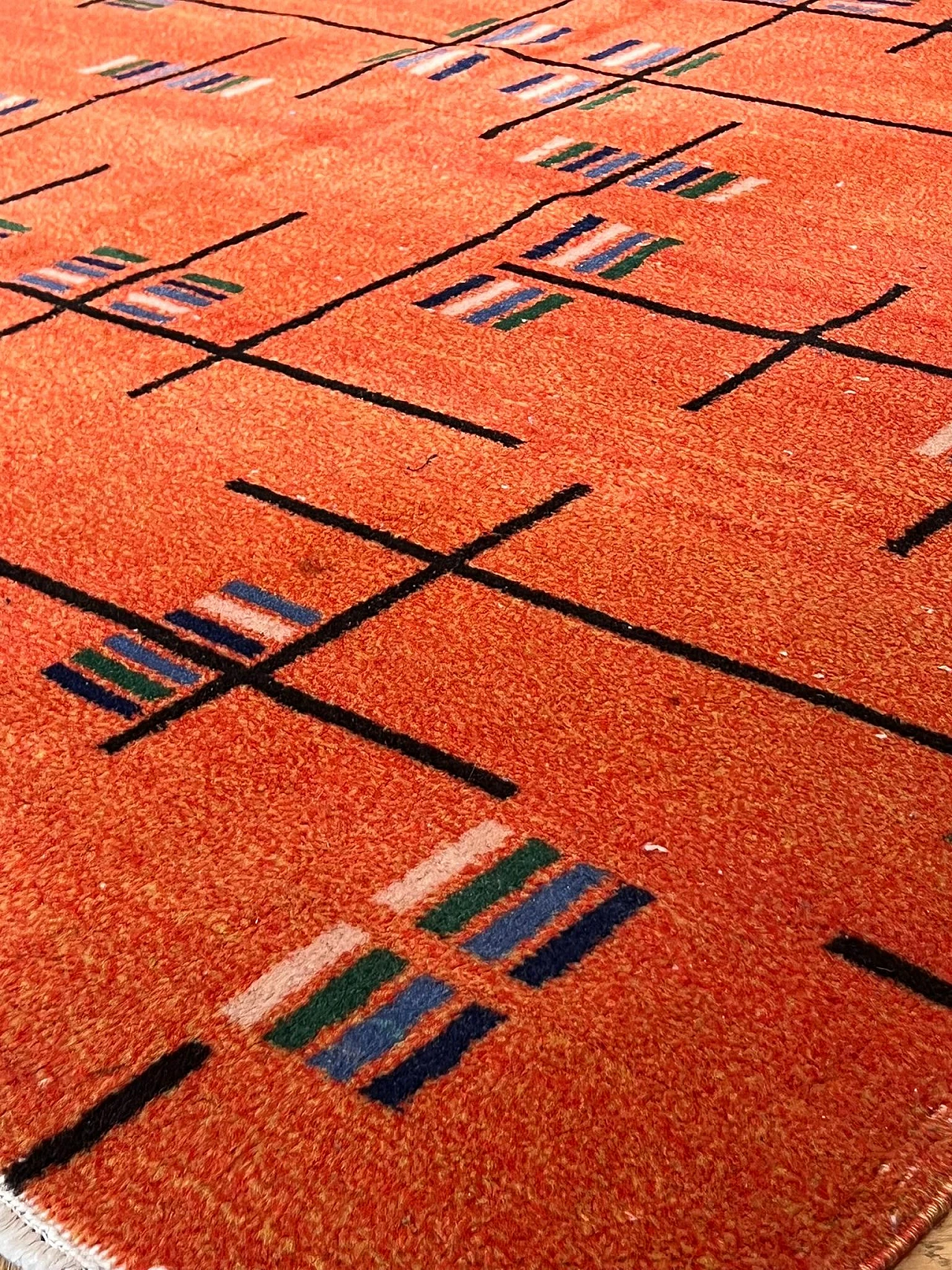 Zeki Muren 1970s orange-colored rug with futurist abstract decorative motifs 8