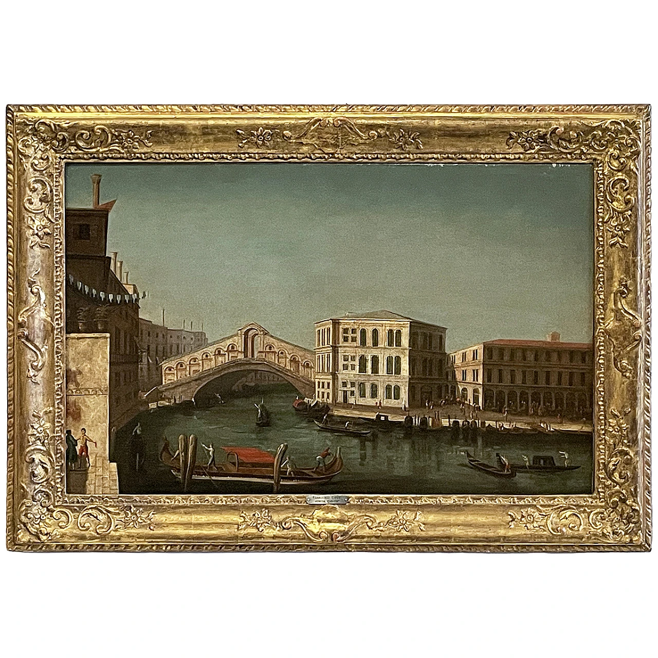 Francesco Tironi, Pair of Venetian views, framed oil, 18th century 1