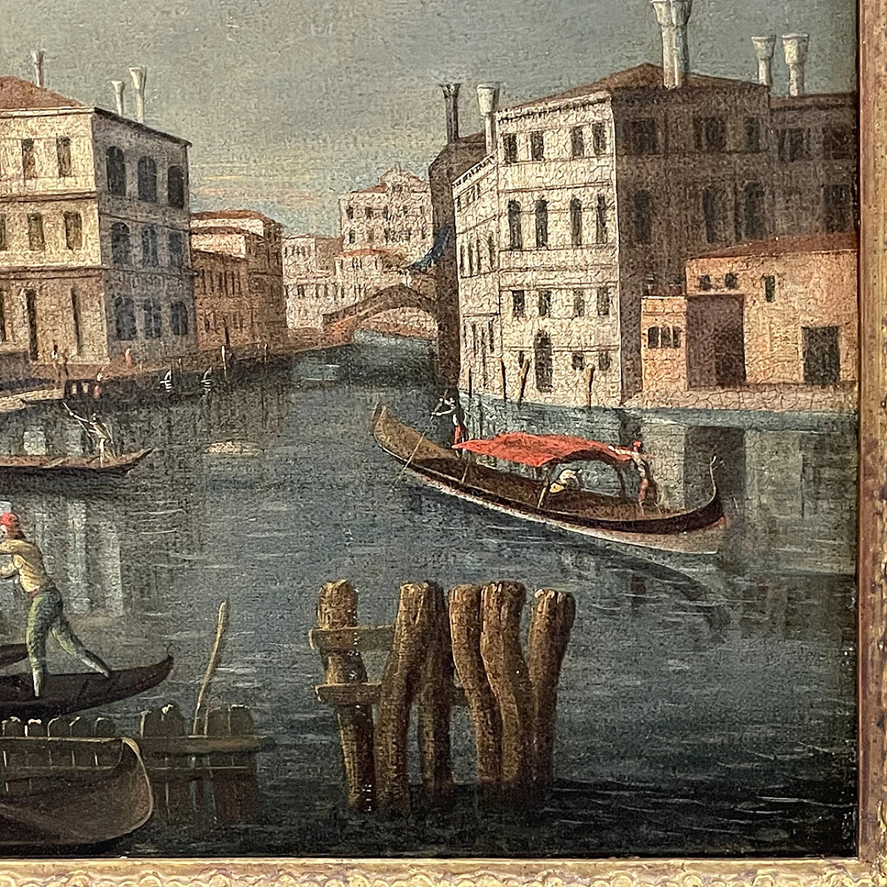 Francesco Tironi, Pair of Venetian views, framed oil, 18th century 19