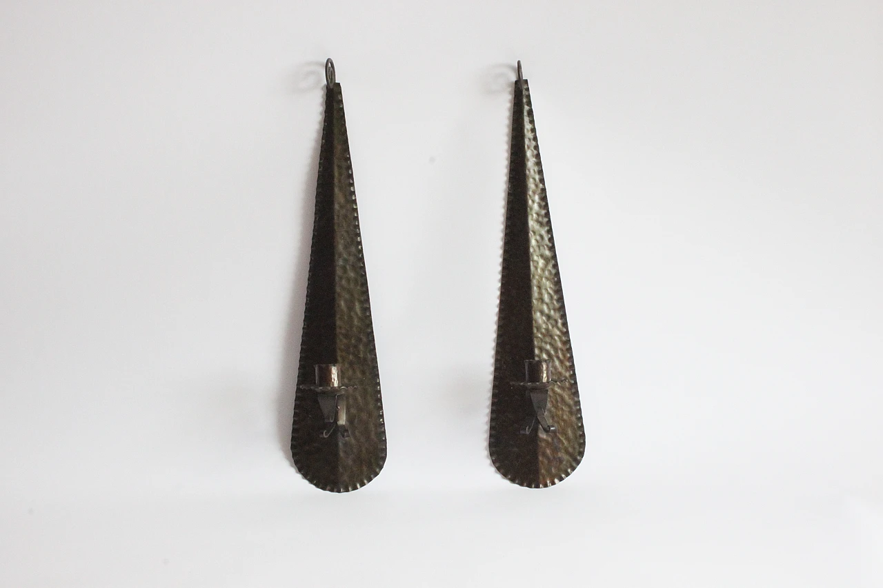 Arts And Crafts Hammered Metal Candle Sticks, The Netherlands 1910S 4