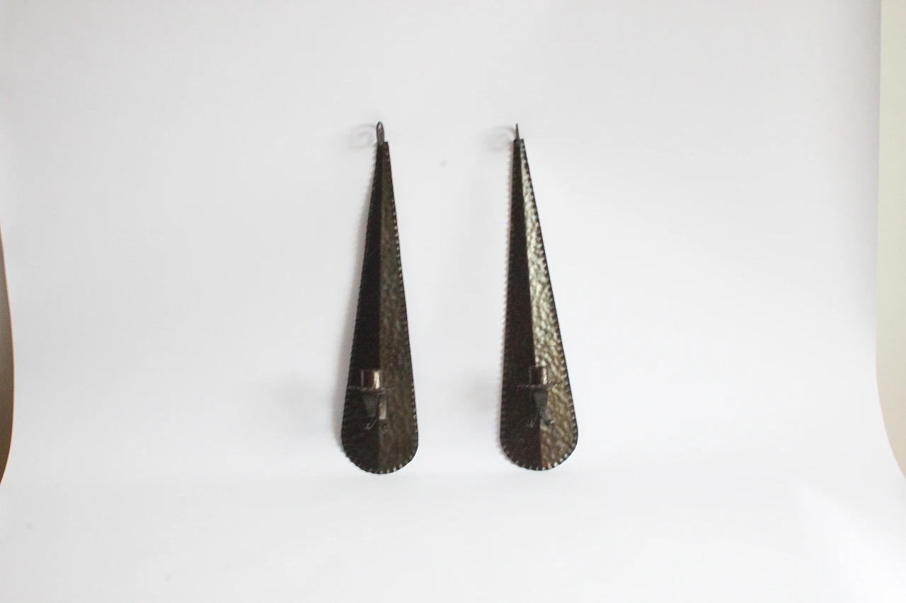 Arts And Crafts Hammered Metal Candle Sticks, The Netherlands 1910S 5