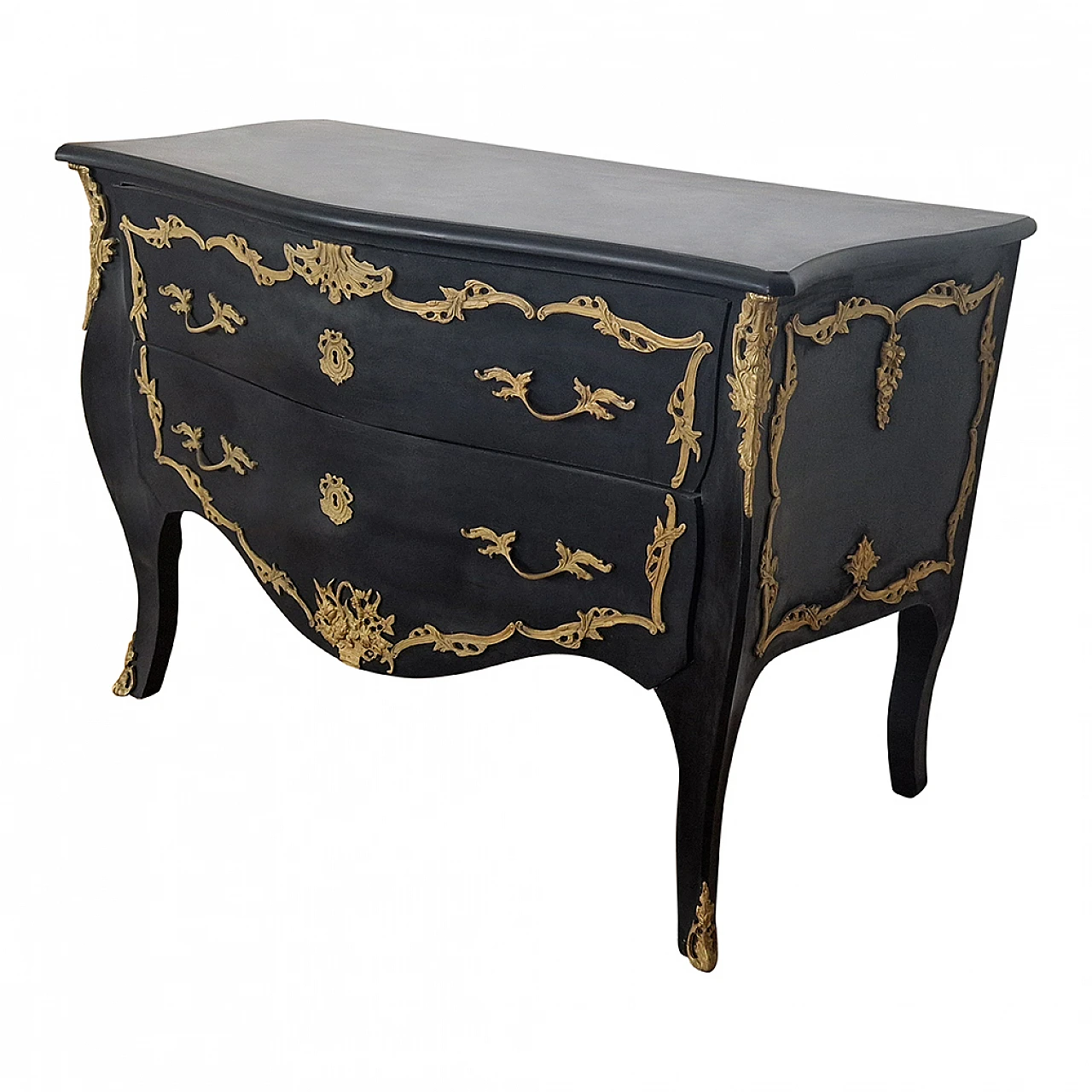 Lacquered wooden dresser with floral details, 1980s 8