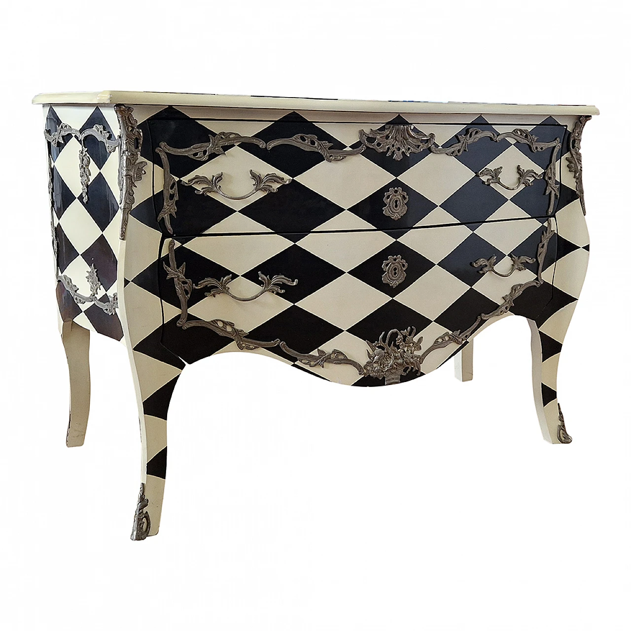 Black and white Baroque style chest of drawers, 1980s 5