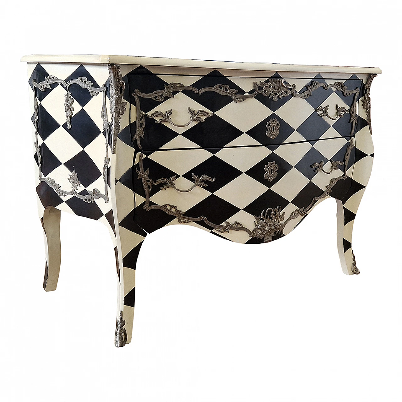 Black and white Baroque style chest of drawers, 1980s 6