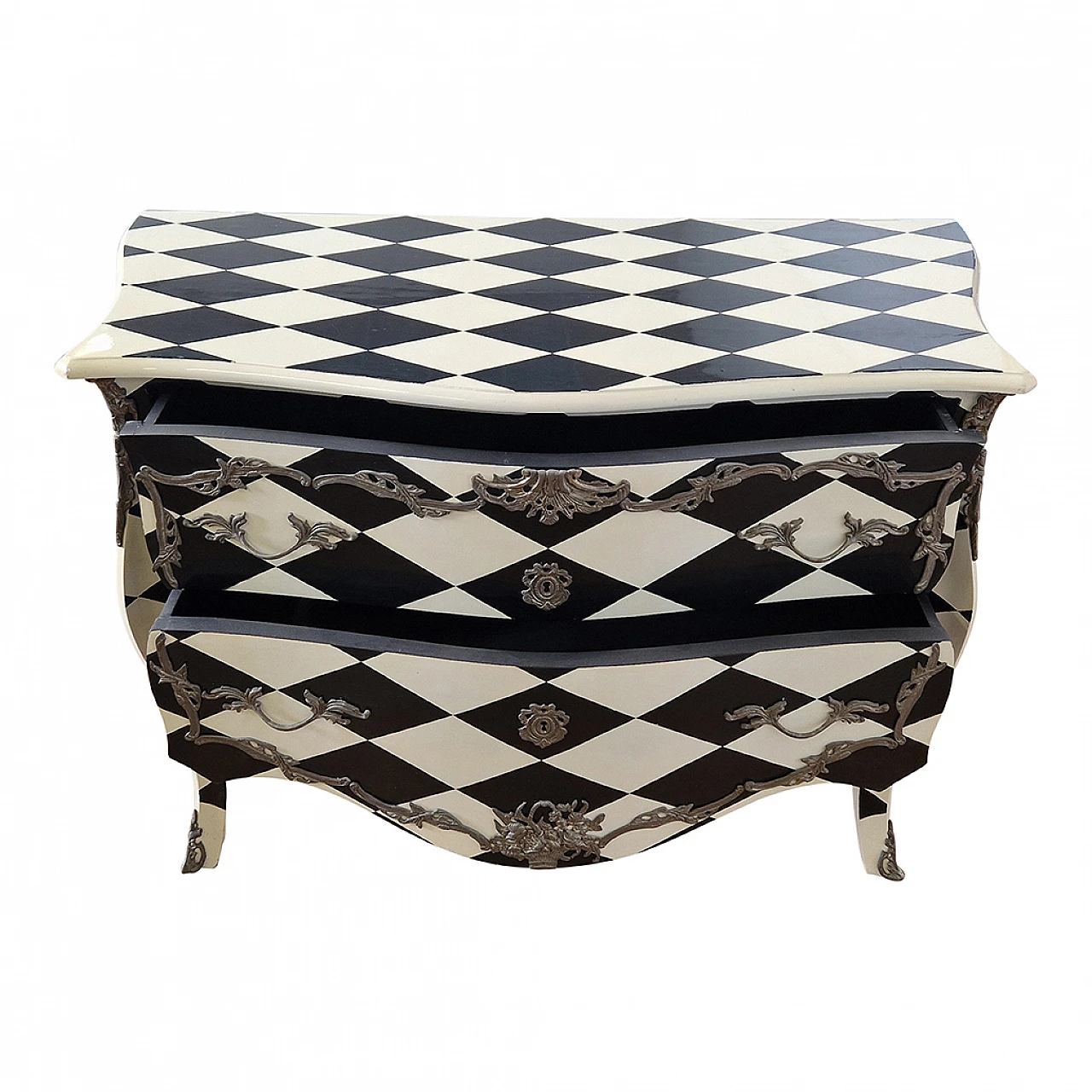 Black and white Baroque style chest of drawers, 1980s 9