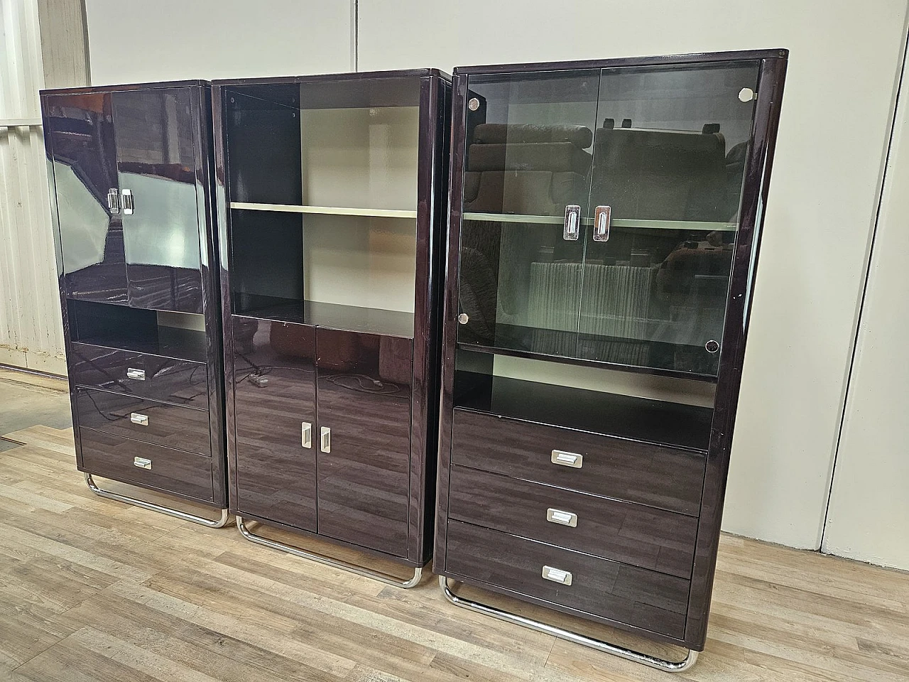 Bauhaus Modular Office Cabinets in Lacquered Wood, 1970s 2