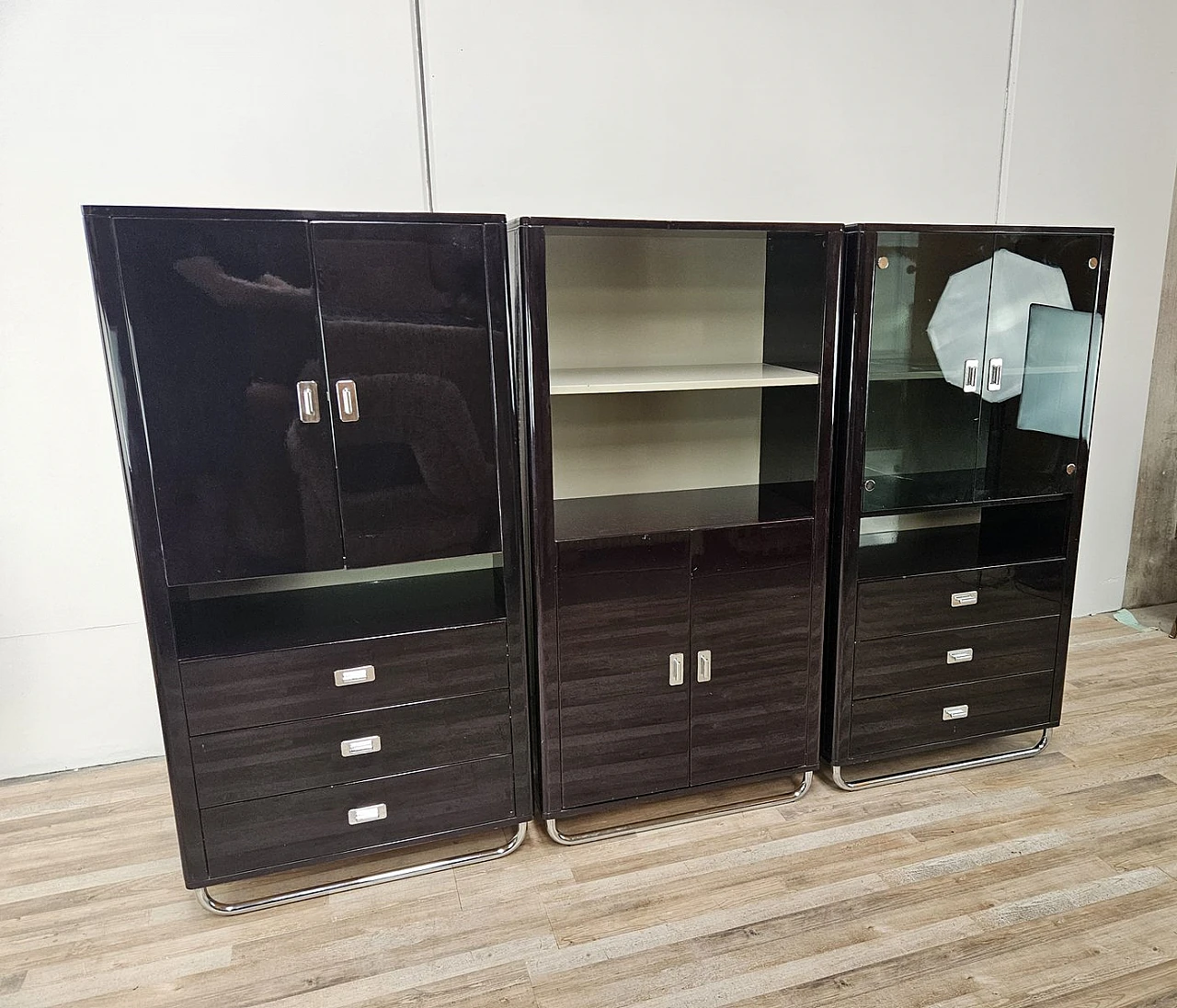 Bauhaus Modular Office Cabinets in Lacquered Wood, 1970s 3