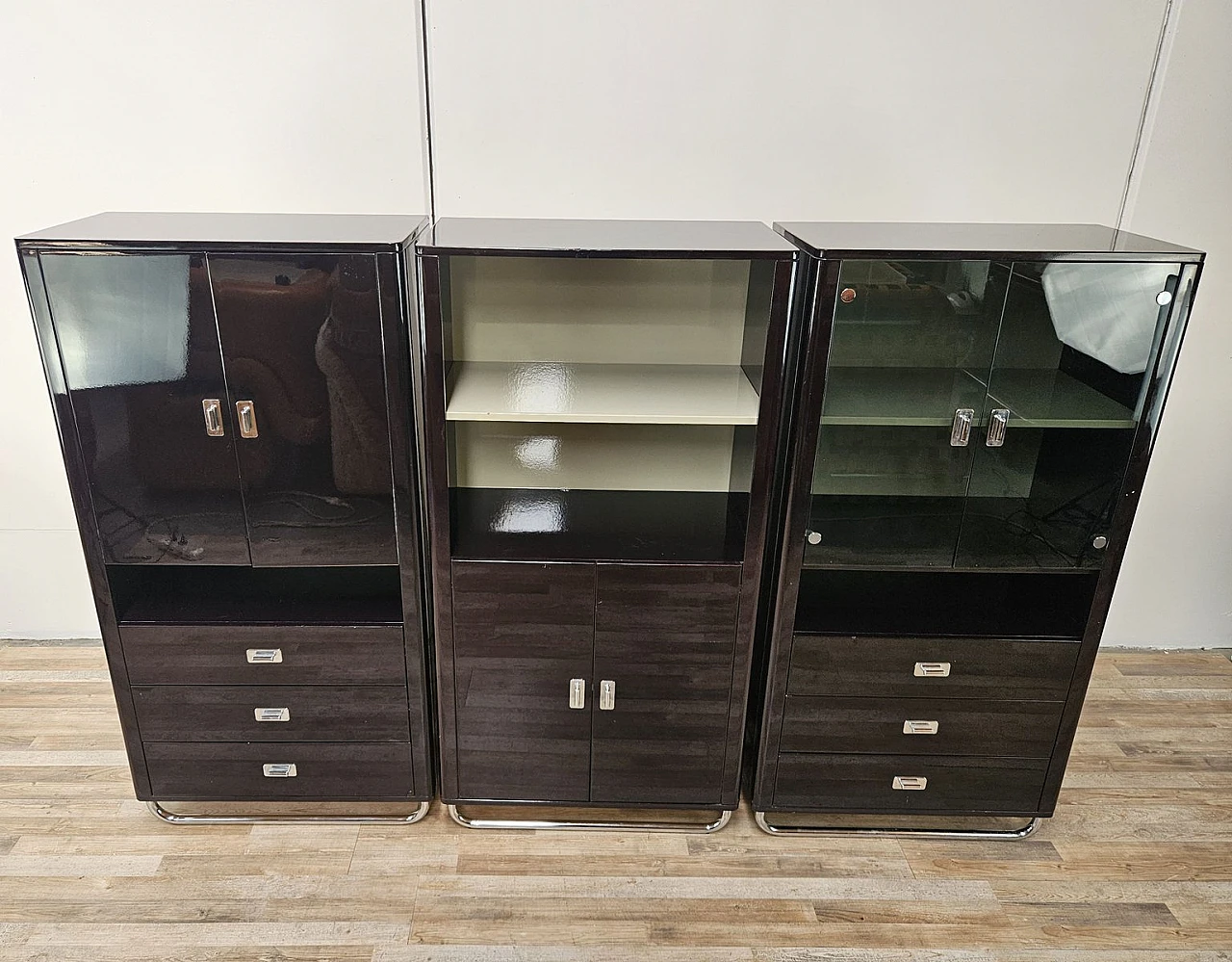 Bauhaus Modular Office Cabinets in Lacquered Wood, 1970s 4