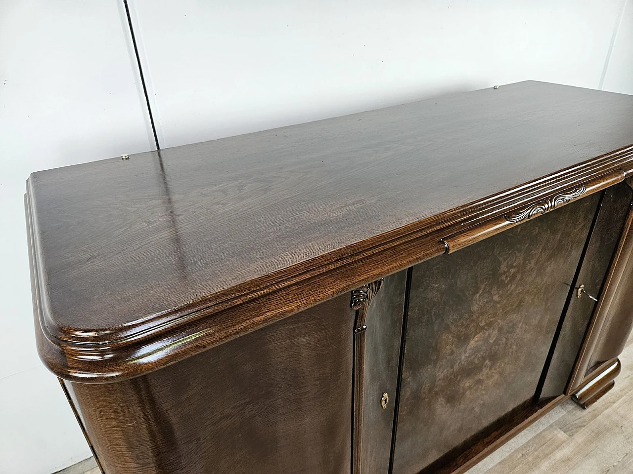 Large Art Deco Sideboard in Oak with Removable Marble Shelf by Friedrich Schlegel, 1930s 10