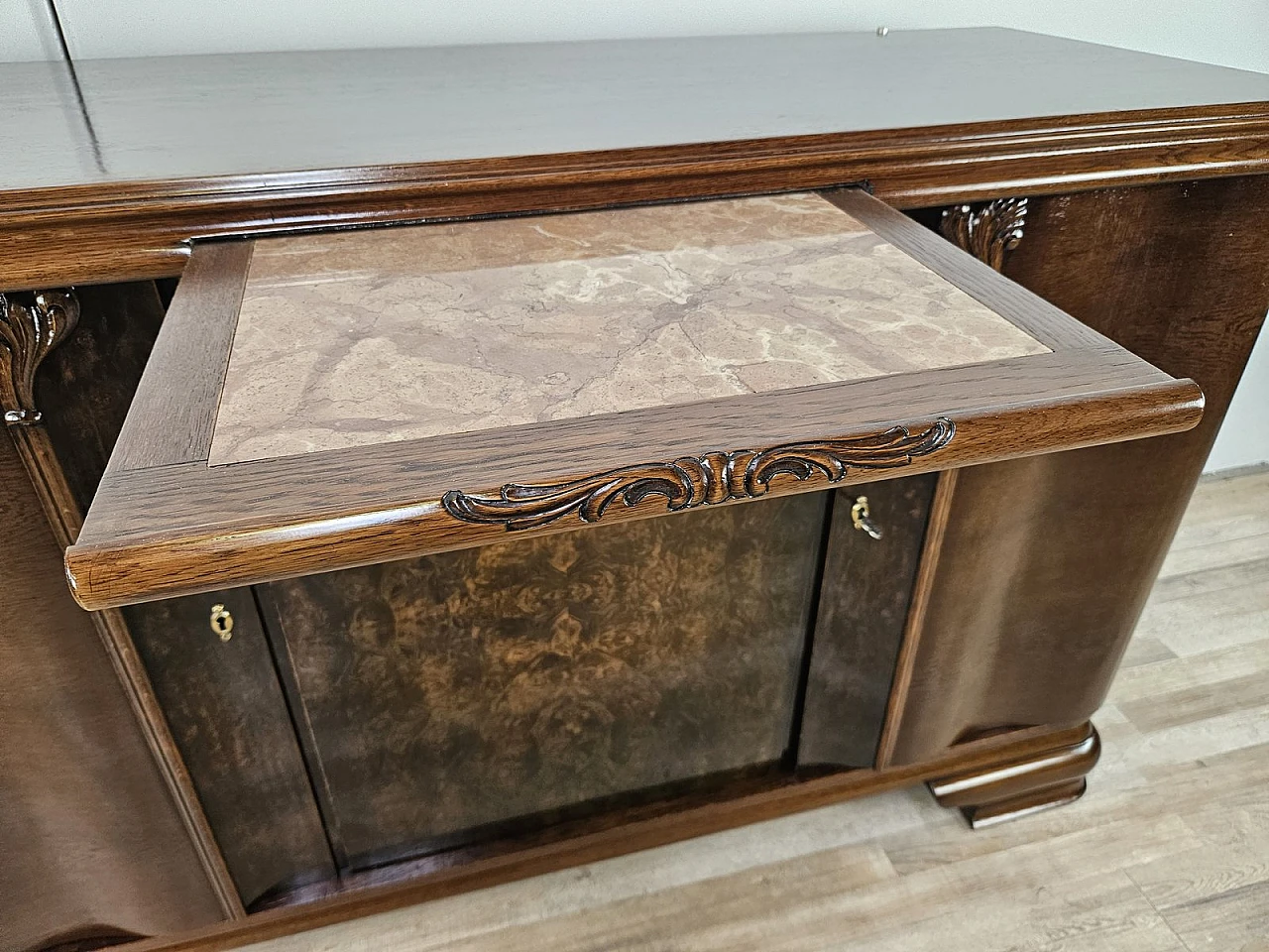 Large Art Deco Sideboard in Oak with Removable Marble Shelf by Friedrich Schlegel, 1930s 14