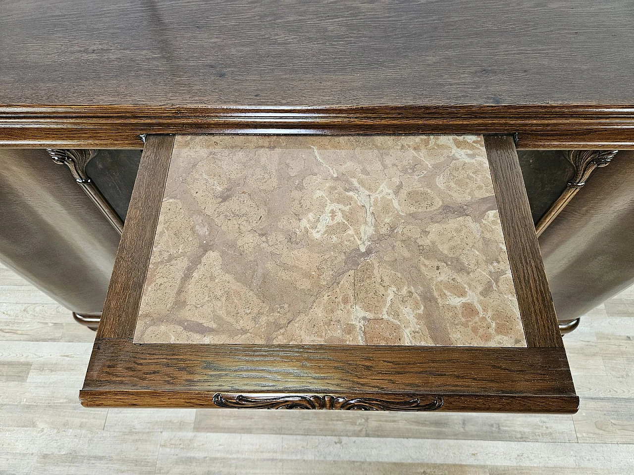 Large Art Deco Sideboard in Oak with Removable Marble Shelf by Friedrich Schlegel, 1930s 15