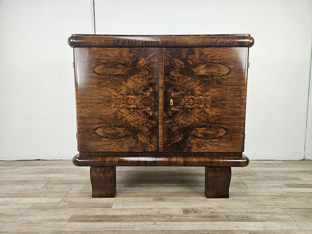 Art Deco Walnut Sideboard with Two Shelves, 1940s 1