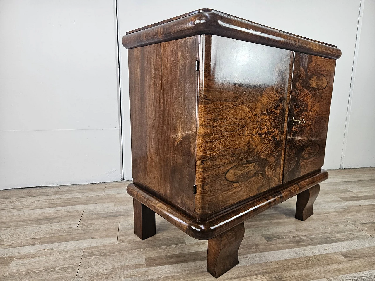 Art Deco Walnut Sideboard with Two Shelves, 1940s 2