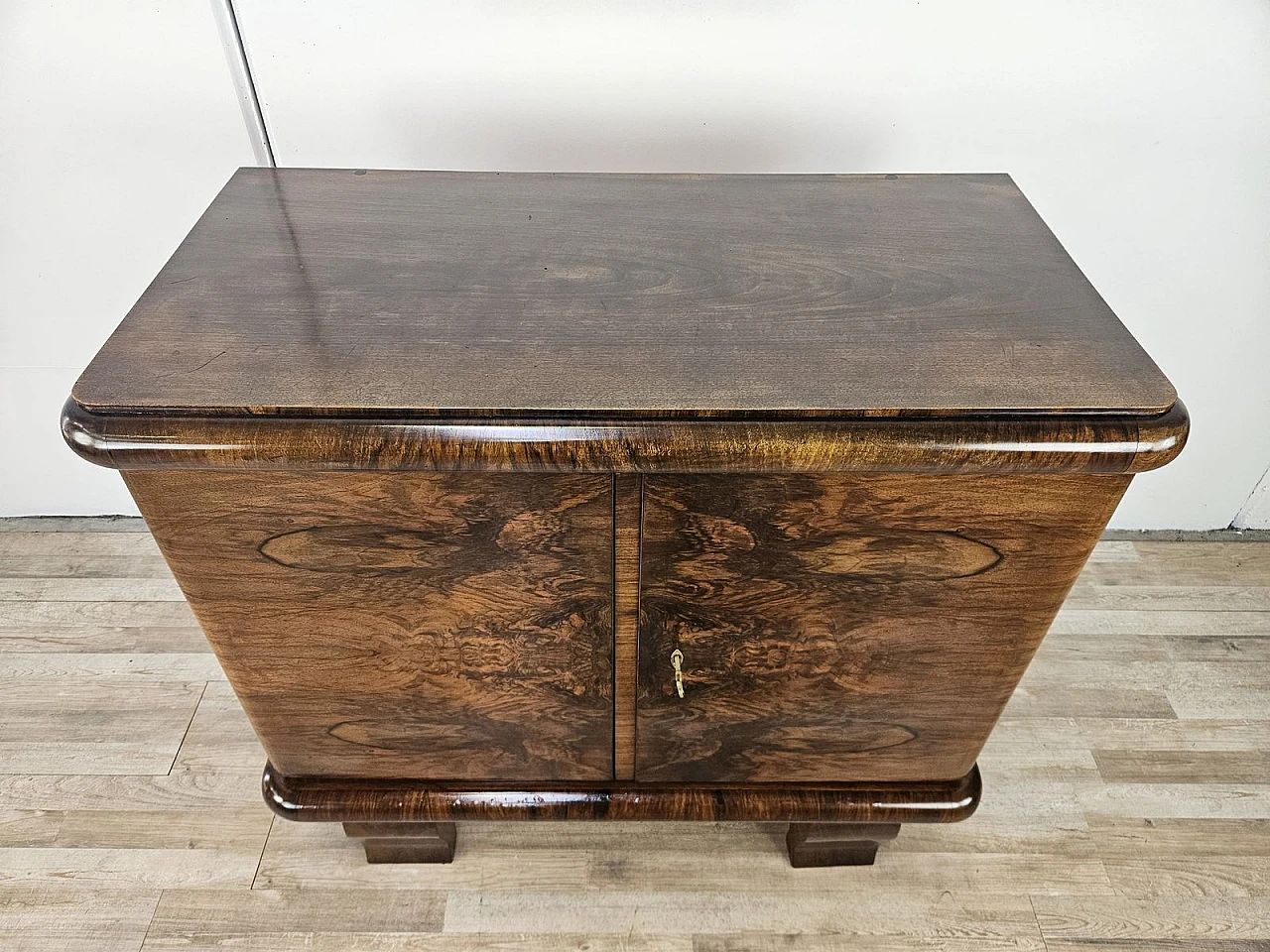 Art Deco Walnut Sideboard with Two Shelves, 1940s 4