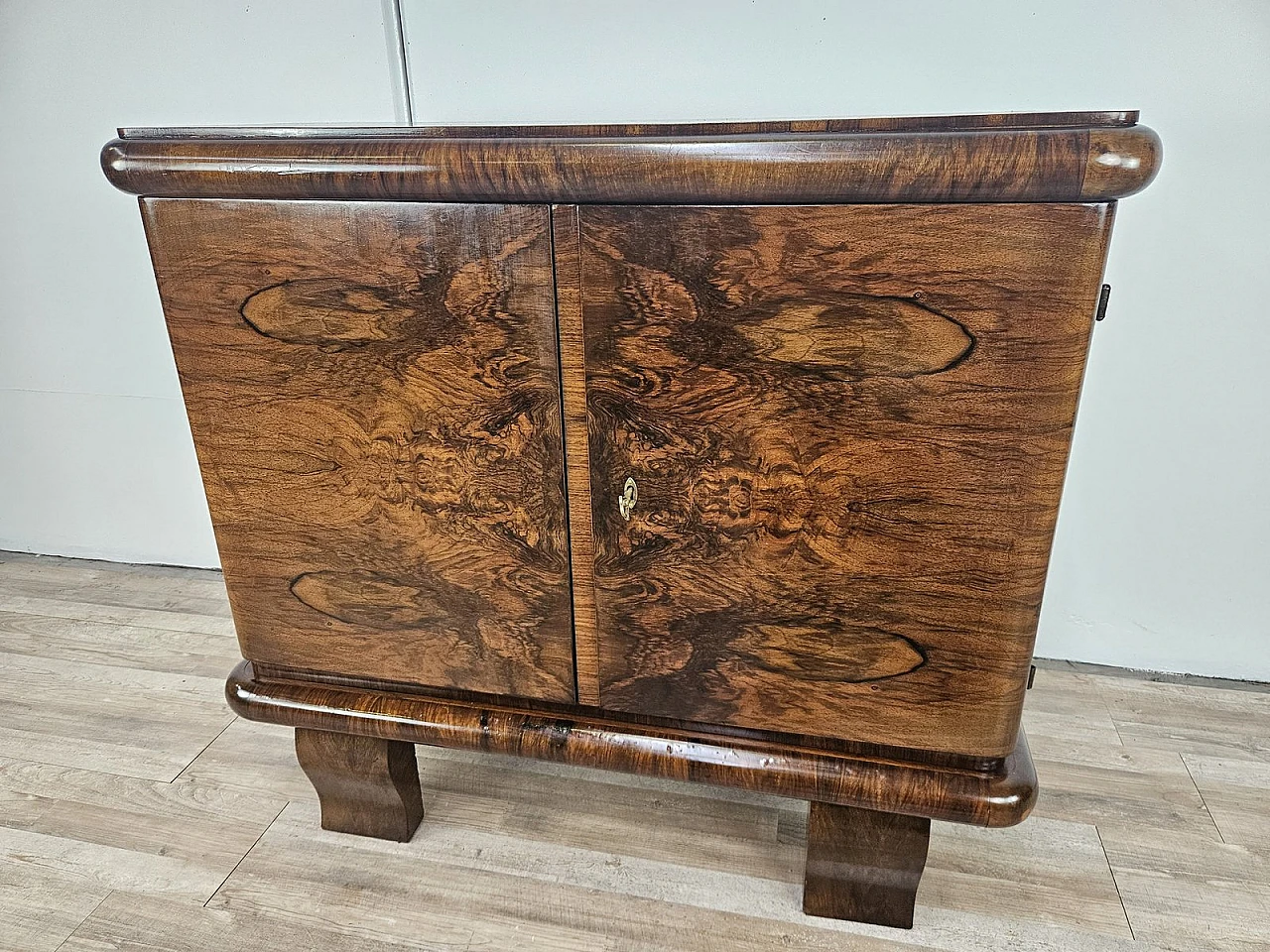 Art Deco Walnut Sideboard with Two Shelves, 1940s 12