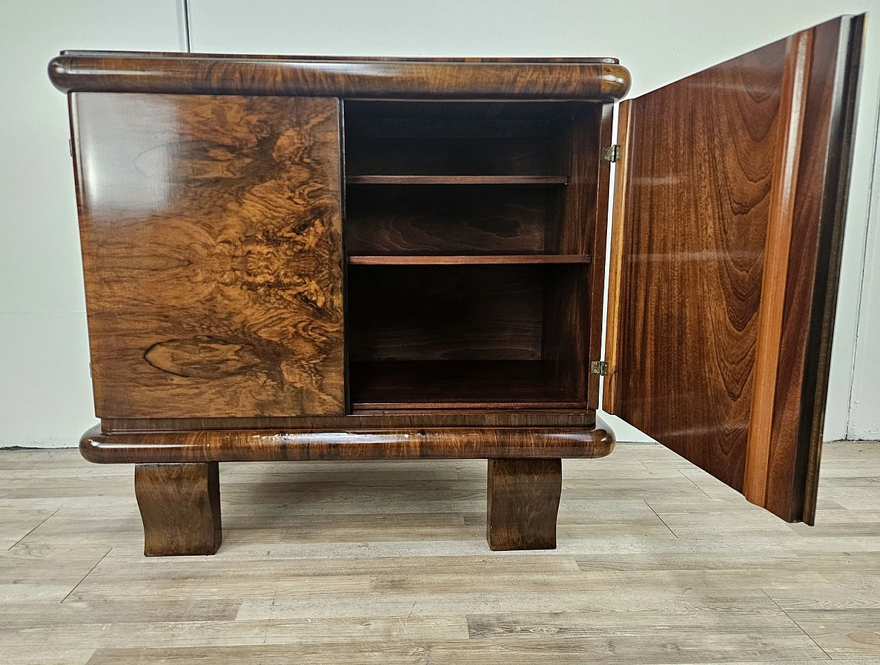 Art Deco Walnut Sideboard with Two Shelves, 1940s 19