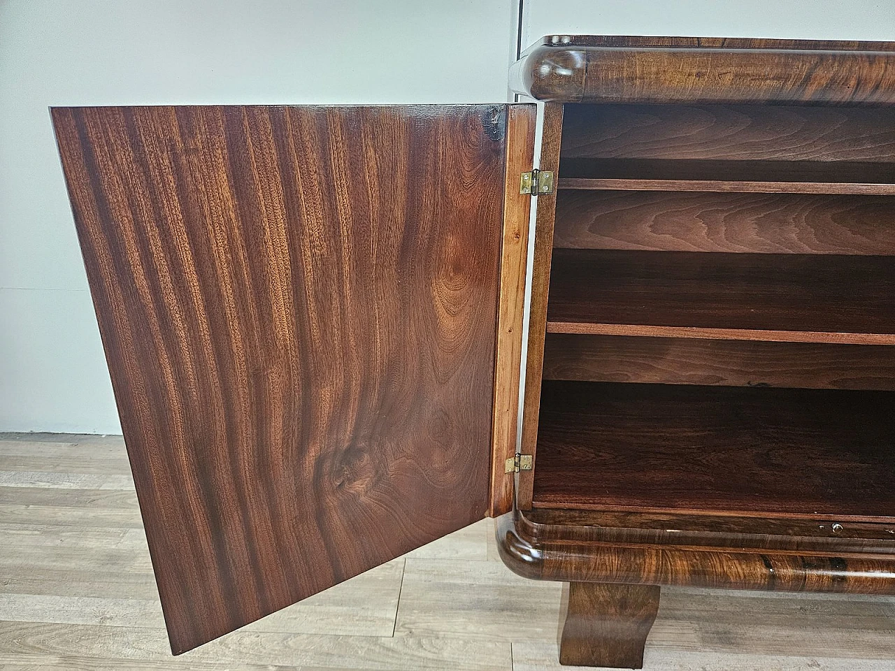 Art Deco Walnut Sideboard with Two Shelves, 1940s 22