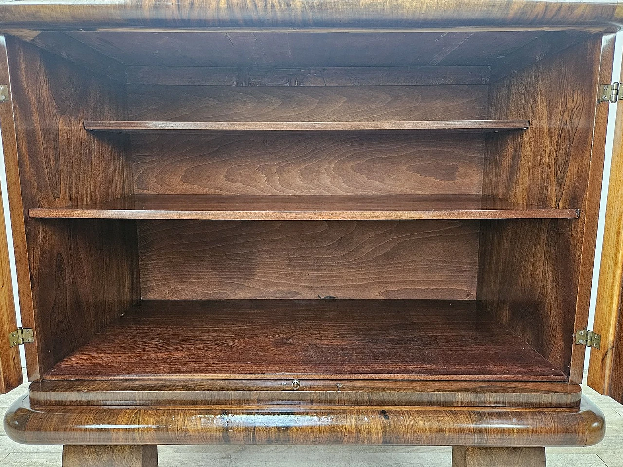 Art Deco Walnut Sideboard with Two Shelves, 1940s 23