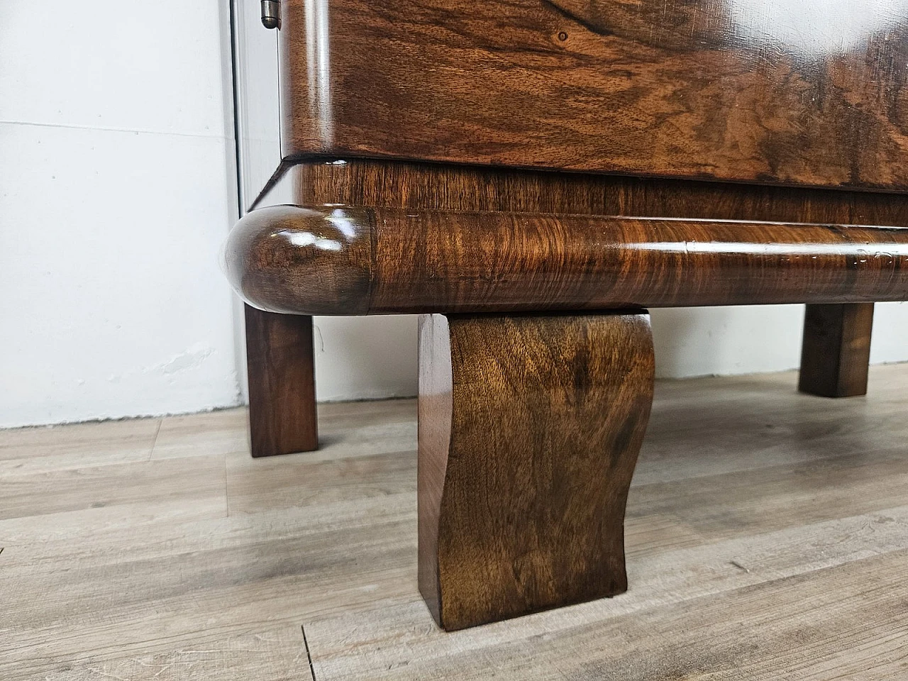 Art Deco Walnut Sideboard with Two Shelves, 1940s 31