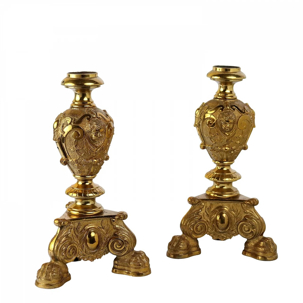 Pair of gilded bronze candle holder bases, 1950s 1