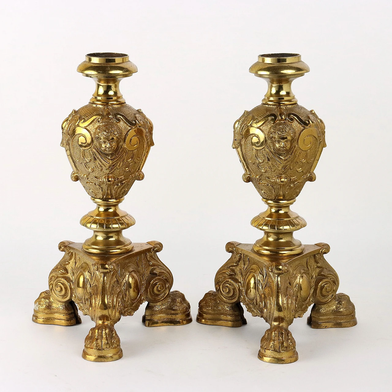 Pair of gilded bronze candle holder bases, 1950s 8