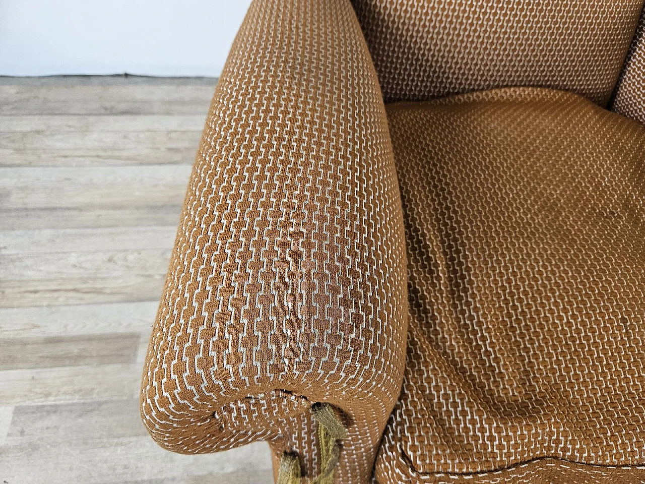 Coppia di poltrone Bergère in tessuto e legno, anni '50 8